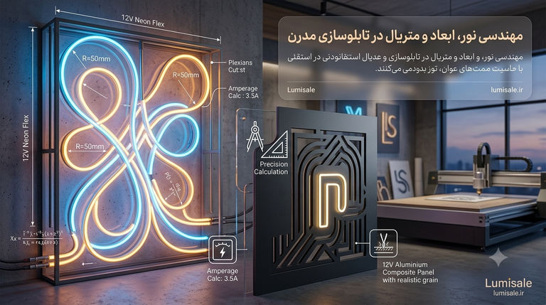 راهنمای مهندسی تابلوسازی مدرن؛ از محاسبات ولتاژ نئون ۱۲ ولت تا انتخاب پانل کامپوزیت