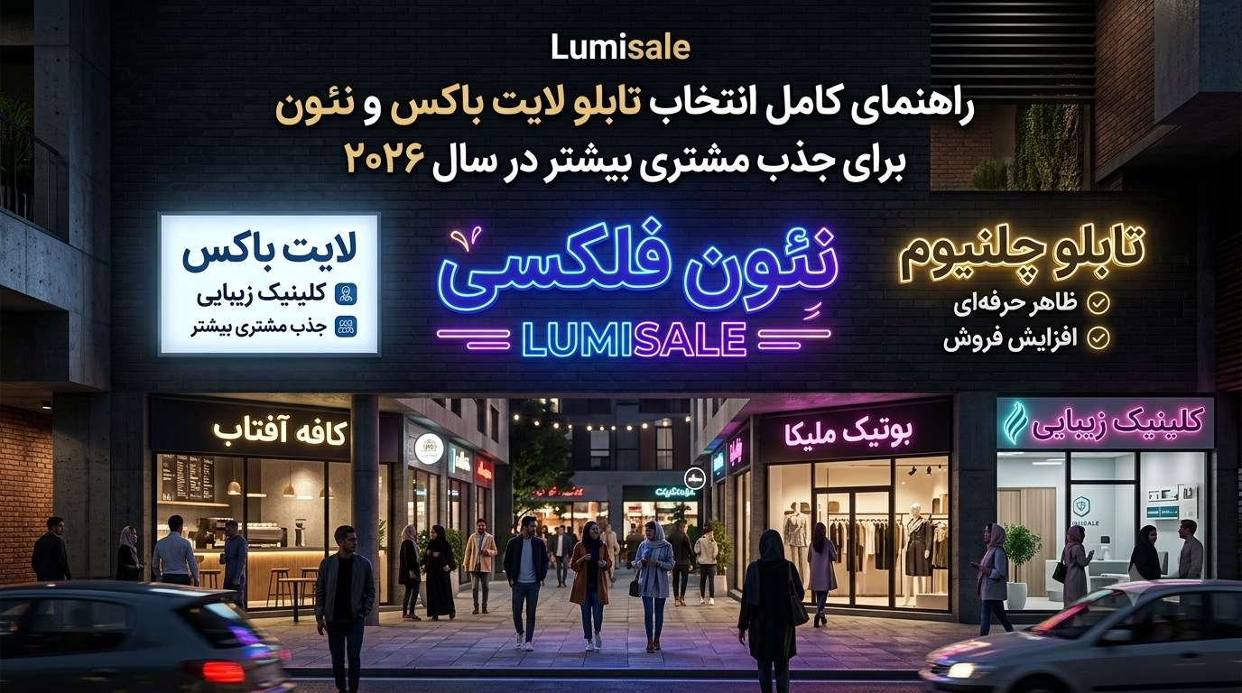 راهنمای کامل انتخاب تابلو لایت باکس و نئون برای جذب مشتری بیشتر در سال ۲۰۲۶