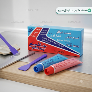 چسب دوقلو شفاف فشار قوی جلاسنج همراه با کاردک مخصوص مخلوط کردن
